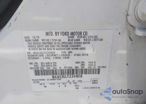 2020 Ford Ecosport Se z USA, uszkodzony, nr VIN MAJ6S3GL7LC344858